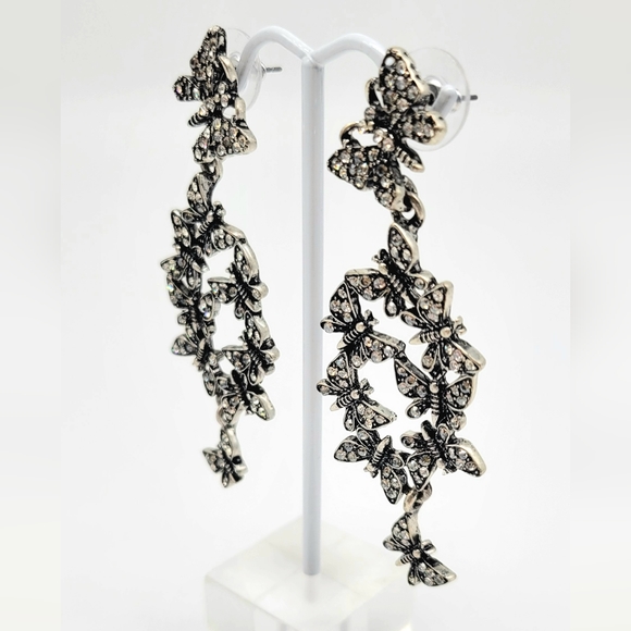 Oscar de la Renta Clear Diamond Swarovski Crystal Butterfly Dangle/Drop Earrings - Picture 6 of 13